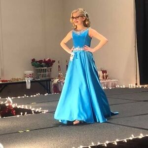 Girls' Formal Satin Ball Gown Dress in Bright Blue
